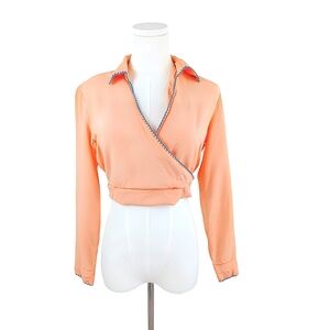 Women's Peach Wrap Blouse with Contrast Trim